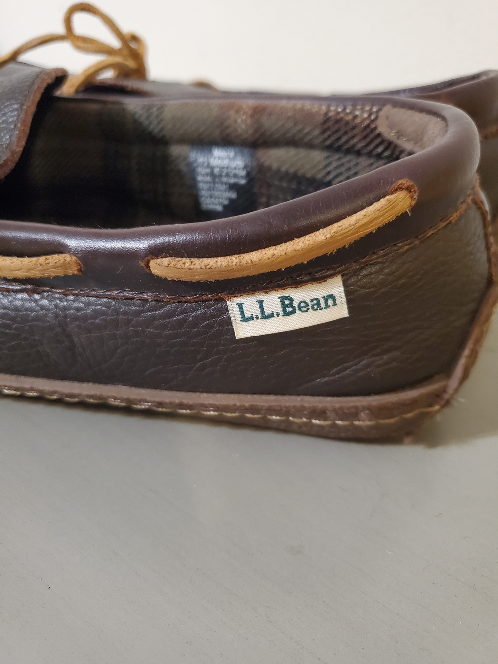 L.L. Bean Dark Brown Leather Moccasin Slip-Ons with Tan Laces - Picture 7 of 7